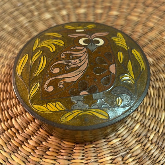 Vintage Accents Vintage Enamel Owl Kitschy Brass Trinket Box Poshmark